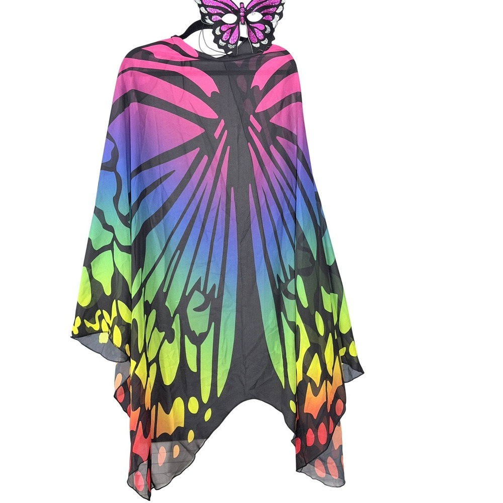 Kids Rainbow Butterfly Wing Cape Costume OSFM Fairy Wings Whimsical Aesthetic
